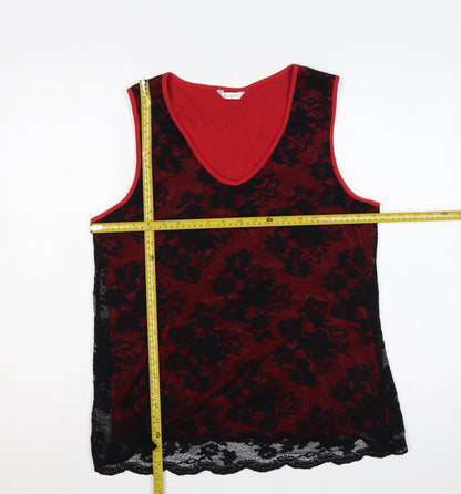 Berkertex Women Red Black Floral Lace Camisole Tank Top UK 18