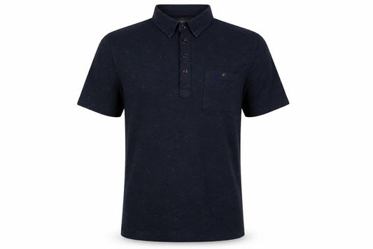 Front view of Liverpool FC Men’s Black M Button-Down Speckled Cotton Blend Polo Shirt