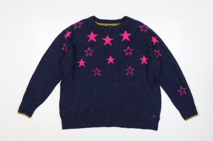 Joules Women’s Navy Pink Star Knit Jumper UK 16 Round Neck