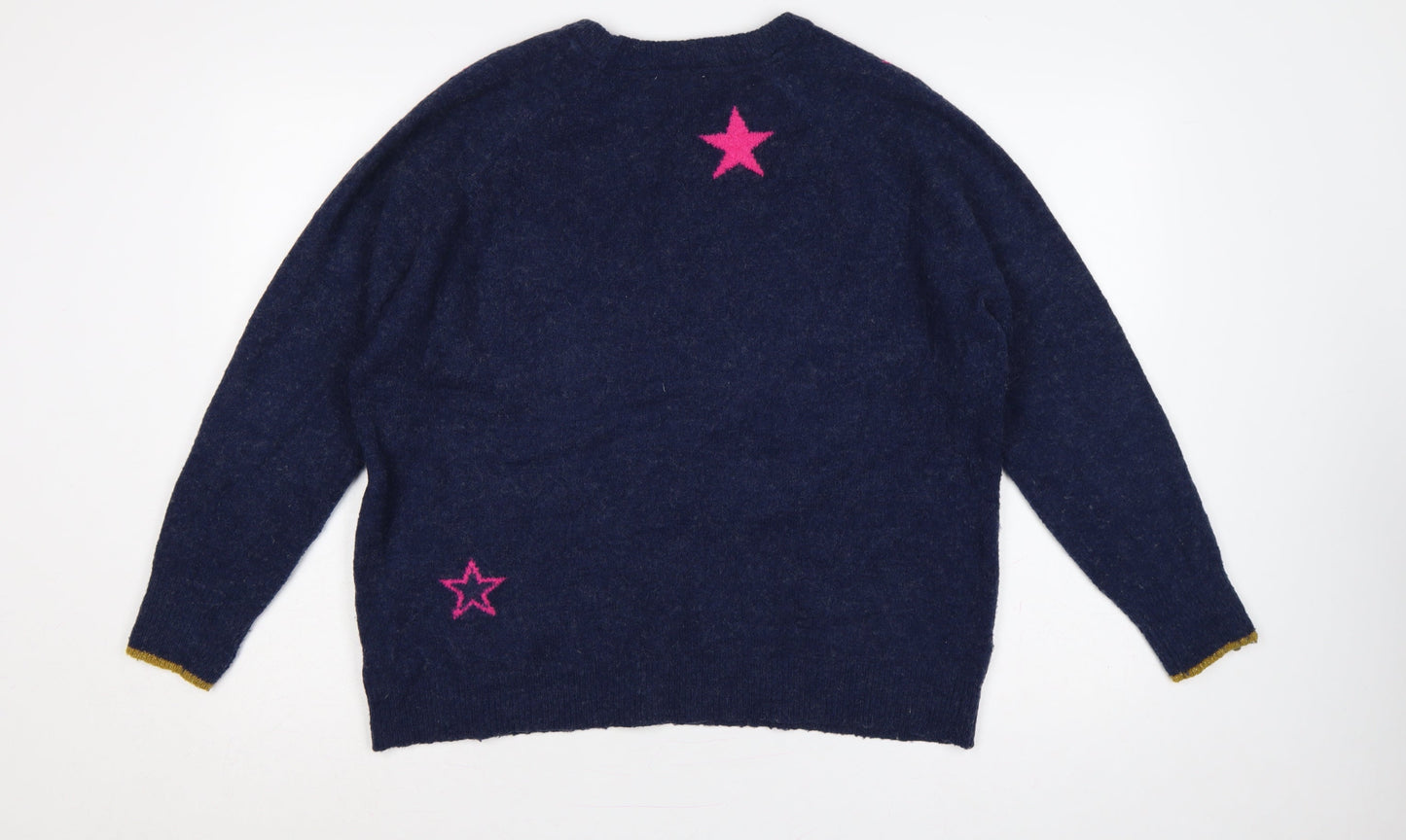 Joules Women’s Navy Pink Star Knit Jumper UK 16 Round Neck