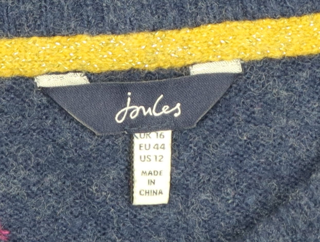 Joules Women’s Navy Pink Star Knit Jumper UK 16 Round Neck