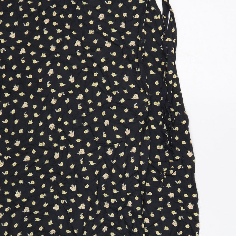 Billabong Women Black L Floral Long Wrap Skirt Bohemian Tie