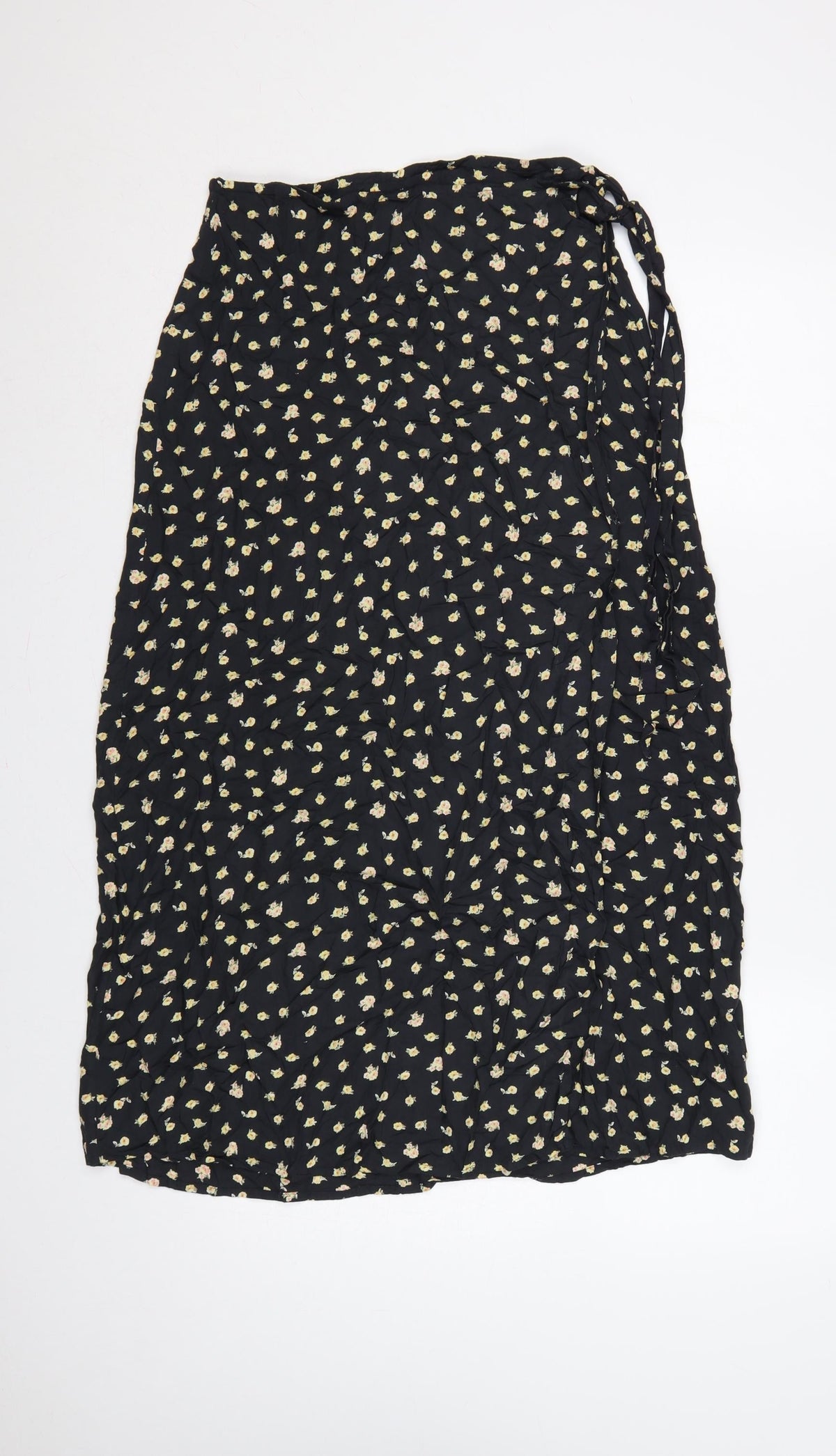 Billabong Women Black L Floral Long Wrap Skirt Bohemian Tie