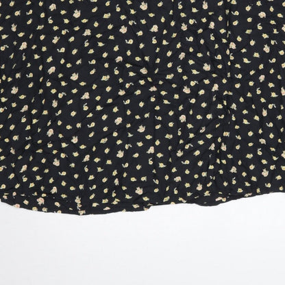 Billabong Women Black L Floral Long Wrap Skirt Bohemian Tie
