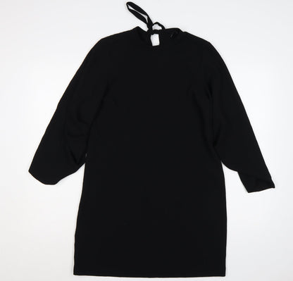 Zara Woman Black Size M Sheath Knee Dress Balloon Sleeves Tie Neck