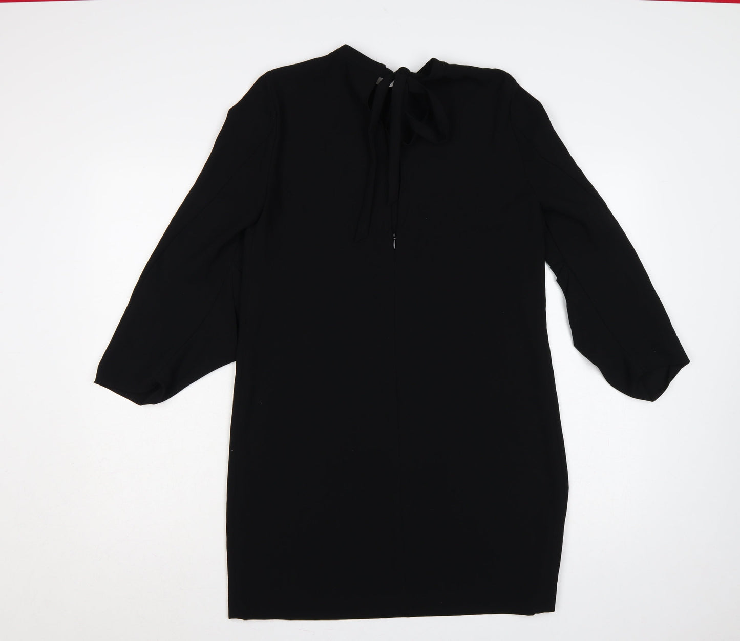 Zara Woman Black Size M Sheath Knee Dress Balloon Sleeves Tie Neck