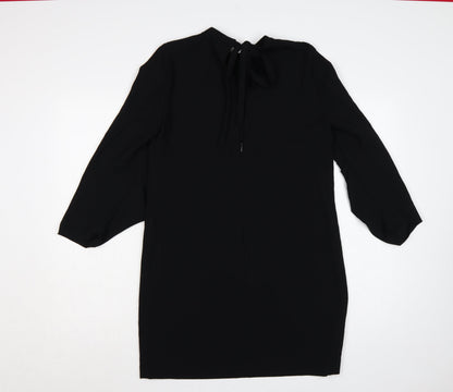 Zara Woman Black Size M Sheath Knee Dress Balloon Sleeves Tie Neck