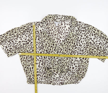 Topshop Women Brown Leopard Print Short Sleeve Button-Up Shirt UK 16