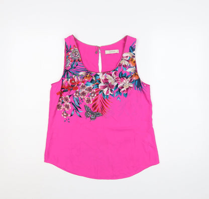 Oasis Women’s Pink Floral Butterfly Sleeveless Keyhole Blouse UK 10
