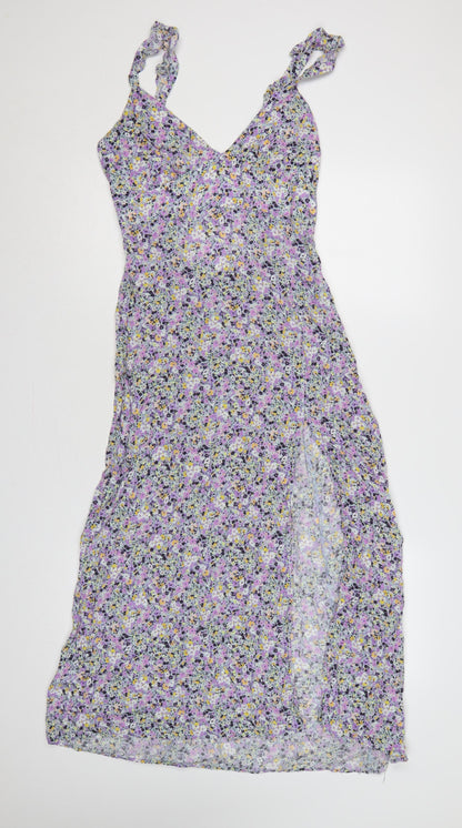 Zara Women Multicoloured Floral Maxi Dress UK 12 V-Neck Smocked