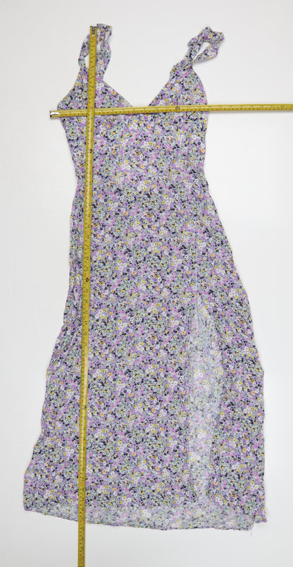 Zara Women Multicoloured Floral Maxi Dress UK 12 V-Neck Smocked