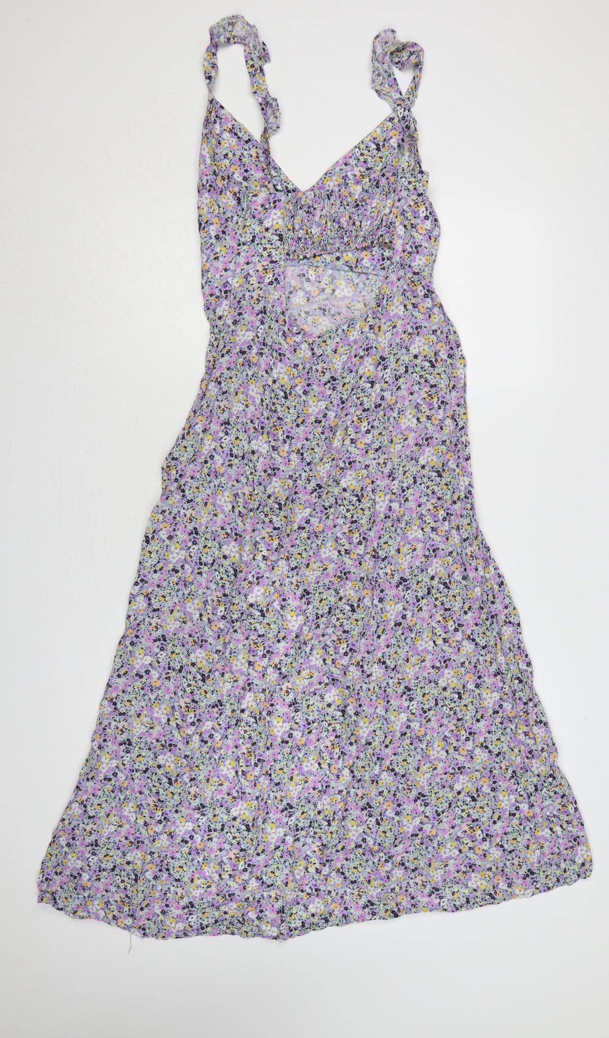 Zara Women Multicoloured Floral Maxi Dress UK 12 V-Neck Smocked