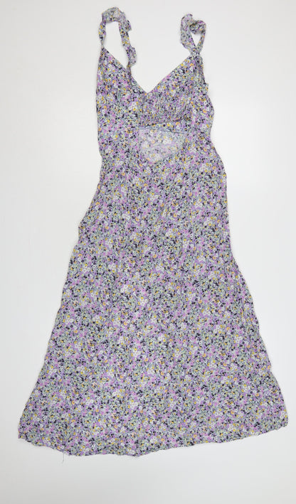 Zara Women Multicoloured Floral Maxi Dress UK 12 V-Neck Smocked