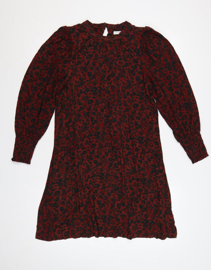 Next Women Red Leopard Print A-Line Knee Length Dress UK 8 Long Sleeve