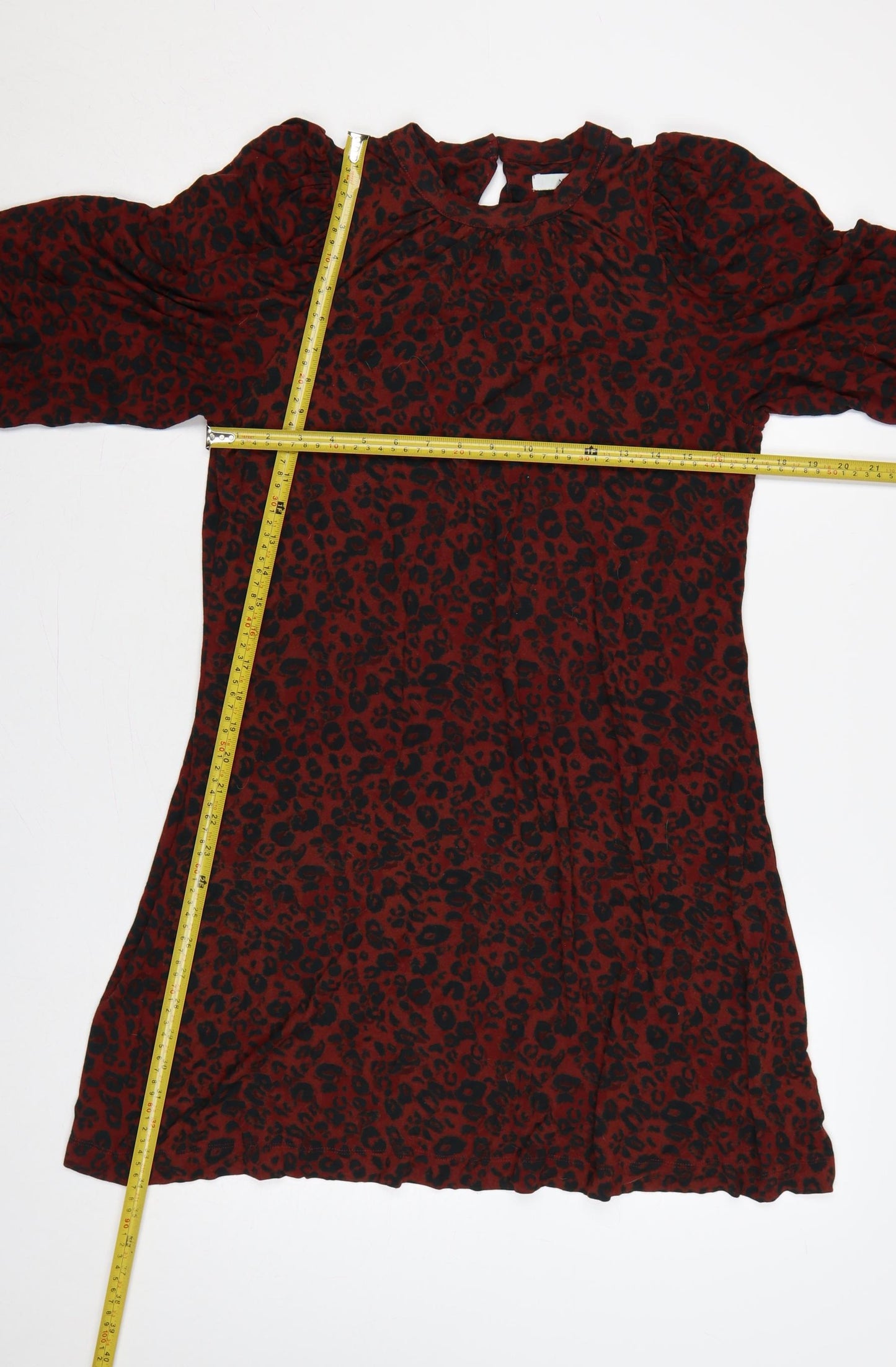 Next Women Red Leopard Print A-Line Knee Length Dress UK 8 Long Sleeve