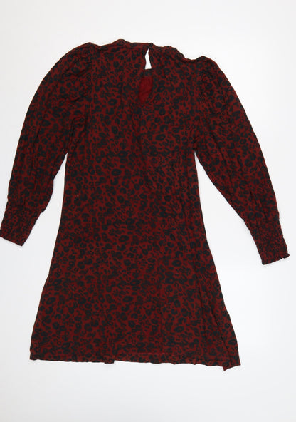 Next Women Red Leopard Print A-Line Knee Length Dress UK 8 Long Sleeve