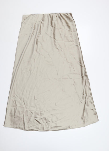 Next Women’s Beige UK 14 Long A-Line Satin Stretch Skirt
