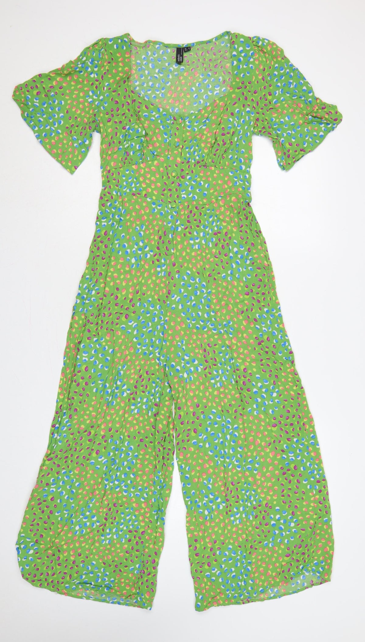 Additional front view of Nobody's Child Women Green Spot Print Wide-Leg Jumpsuit UK 10