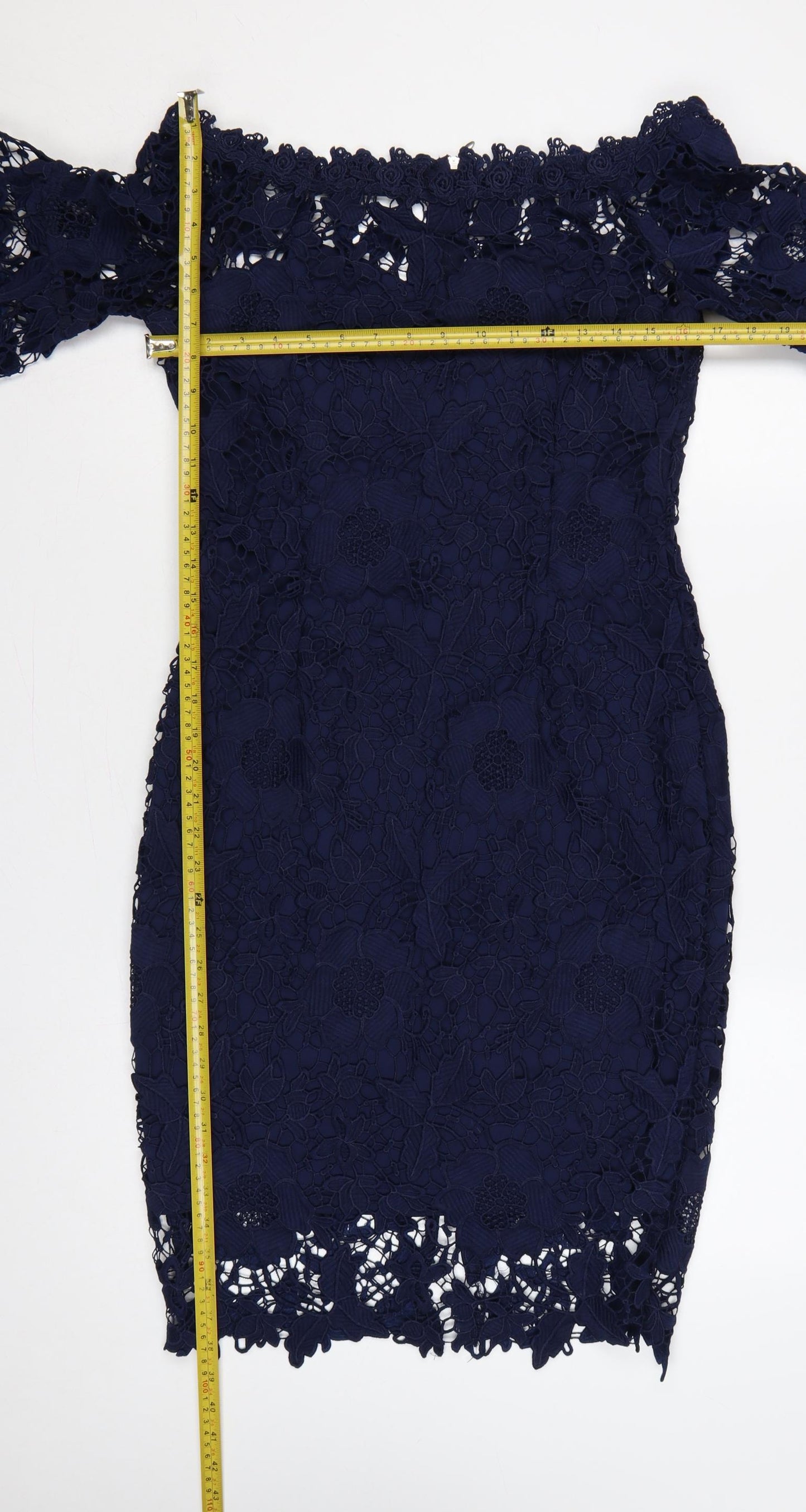 Dorothy Perkins Women Blue UK 12 Off Shoulder Floral Lace Sheath Dress