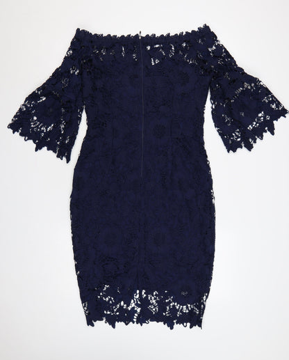 Dorothy Perkins Women Blue UK 12 Off Shoulder Floral Lace Sheath Dress