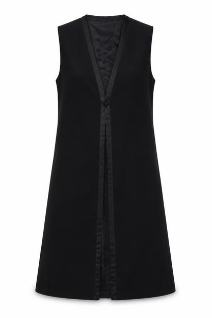 Jacques Vert Women Black UK 12 Tuxedo Style Long Waistcoat Formal