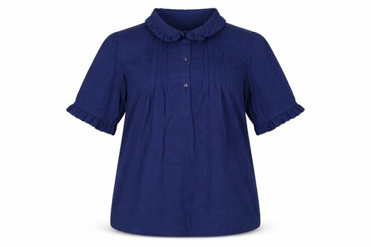 Laura Ashley Women Blue UK 18 Ruffle Collared Cotton Tunic Blouse