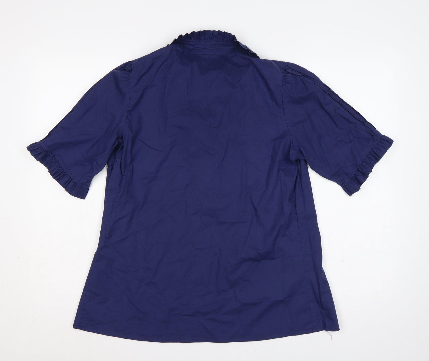Laura Ashley Women Blue UK 18 Ruffle Collared Cotton Tunic Blouse