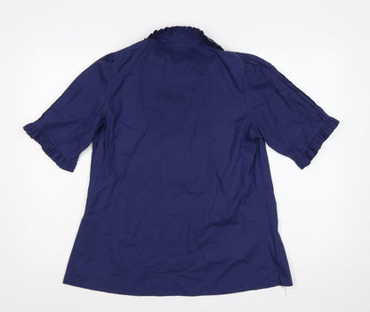 Laura Ashley Women Blue UK 18 Ruffle Collared Cotton Tunic Blouse