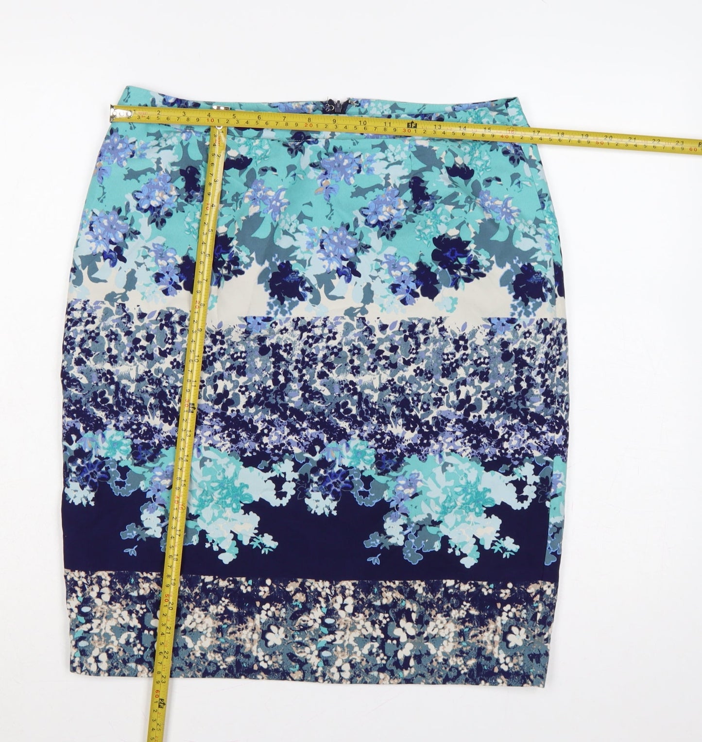 Laura Ashley Women Blue Floral Pencil Skirt UK 12 Lined
