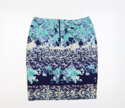 Laura Ashley Women Blue Floral Pencil Skirt UK 12 Lined