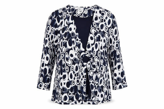 Eastex Women's Blue Geometric Basic V-Neck Long Sleeve Blouse UK 16