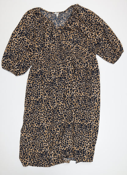Marks and Spencer Women Brown Leopard Print Midi Fit & Flare Dress UK 20