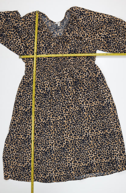Marks and Spencer Women Brown Leopard Print Midi Fit & Flare Dress UK 20