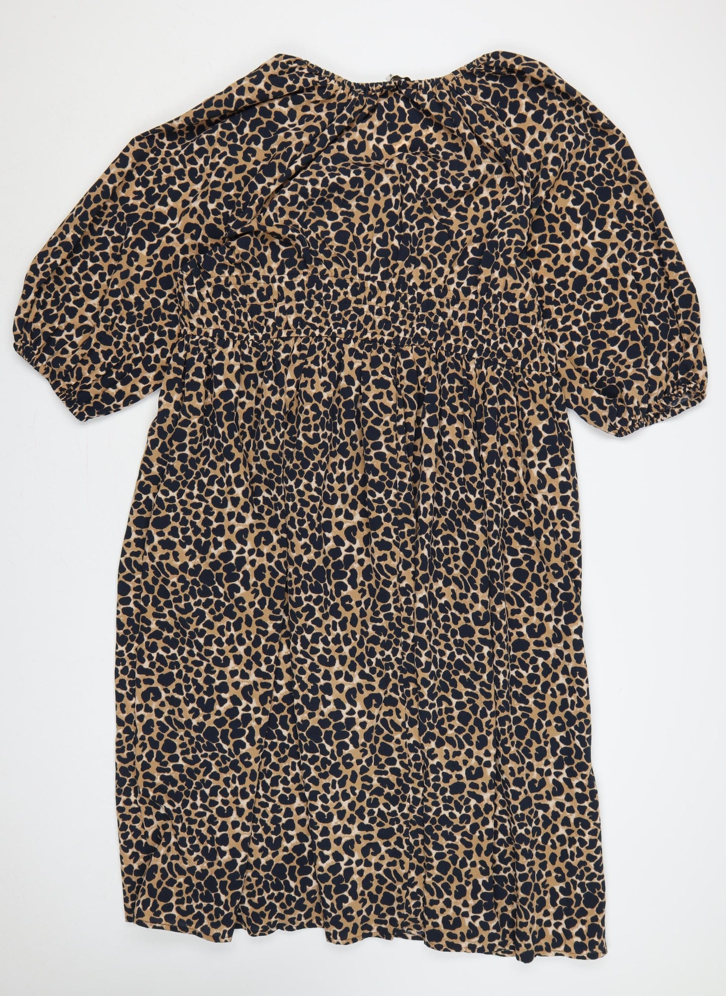 Marks and Spencer Women Brown Leopard Print Midi Fit & Flare Dress UK 20