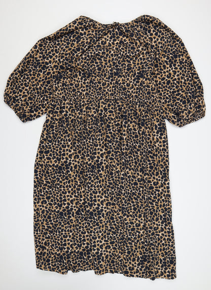 Marks and Spencer Women Brown Leopard Print Midi Fit & Flare Dress UK 20