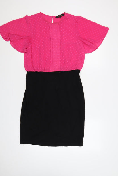 Next Tailoring Women Pink Black UK 10 Pencil Dress Flutter Sleeve