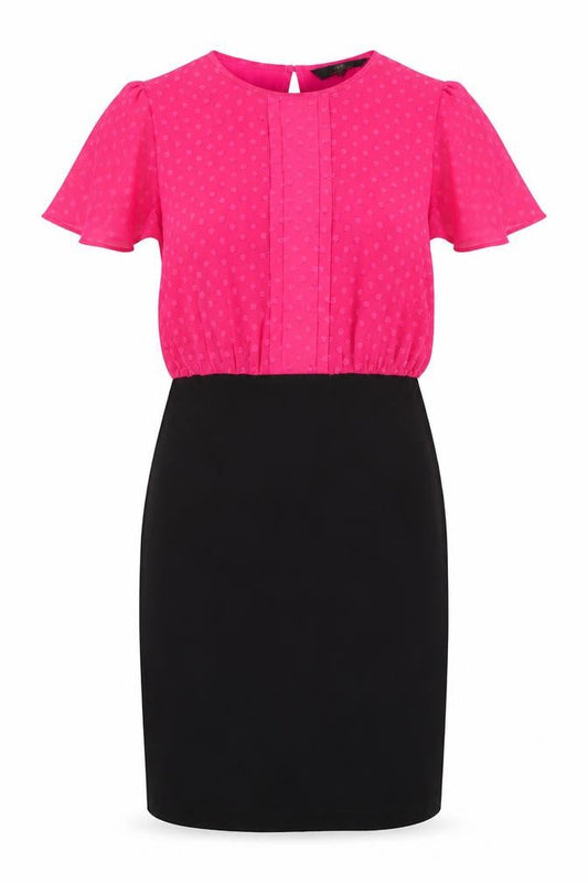 Next Tailoring Women Pink Black UK 10 Pencil Dress Flutter Sleeve