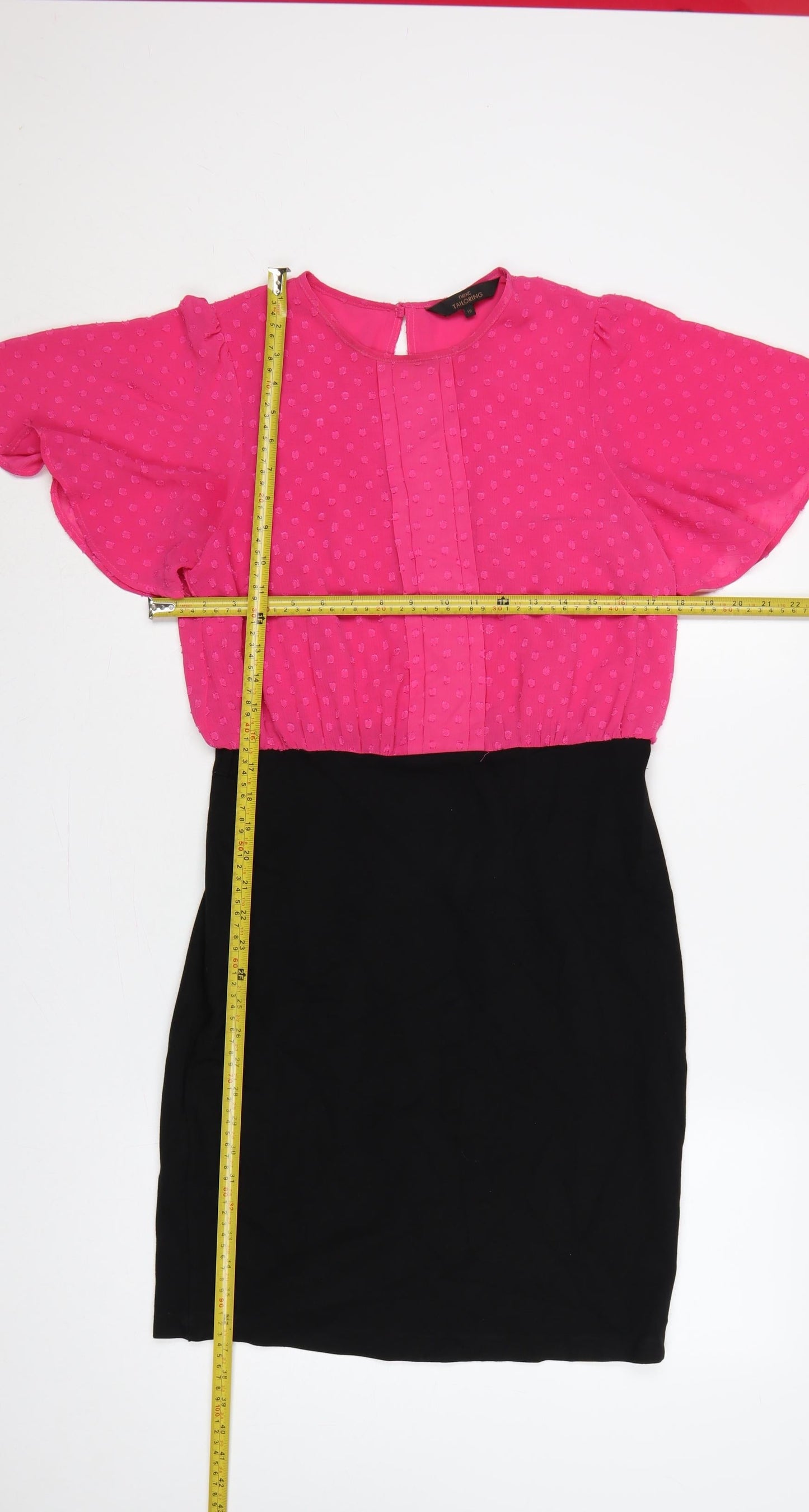 Next Tailoring Women Pink Black UK 10 Pencil Dress Flutter Sleeve