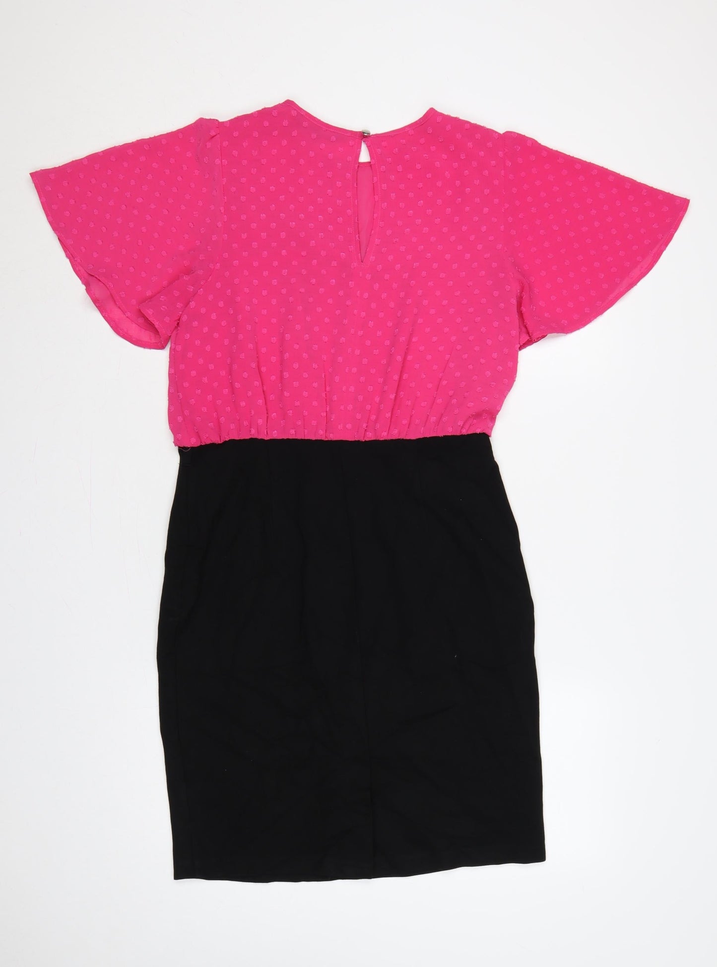 Next Tailoring Women Pink Black UK 10 Pencil Dress Flutter Sleeve