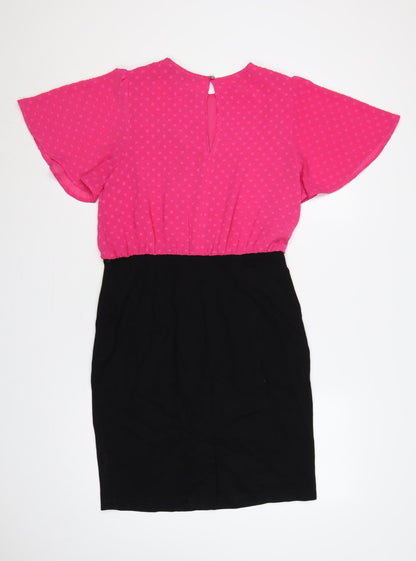 Next Tailoring Women Pink Black UK 10 Pencil Dress Flutter Sleeve