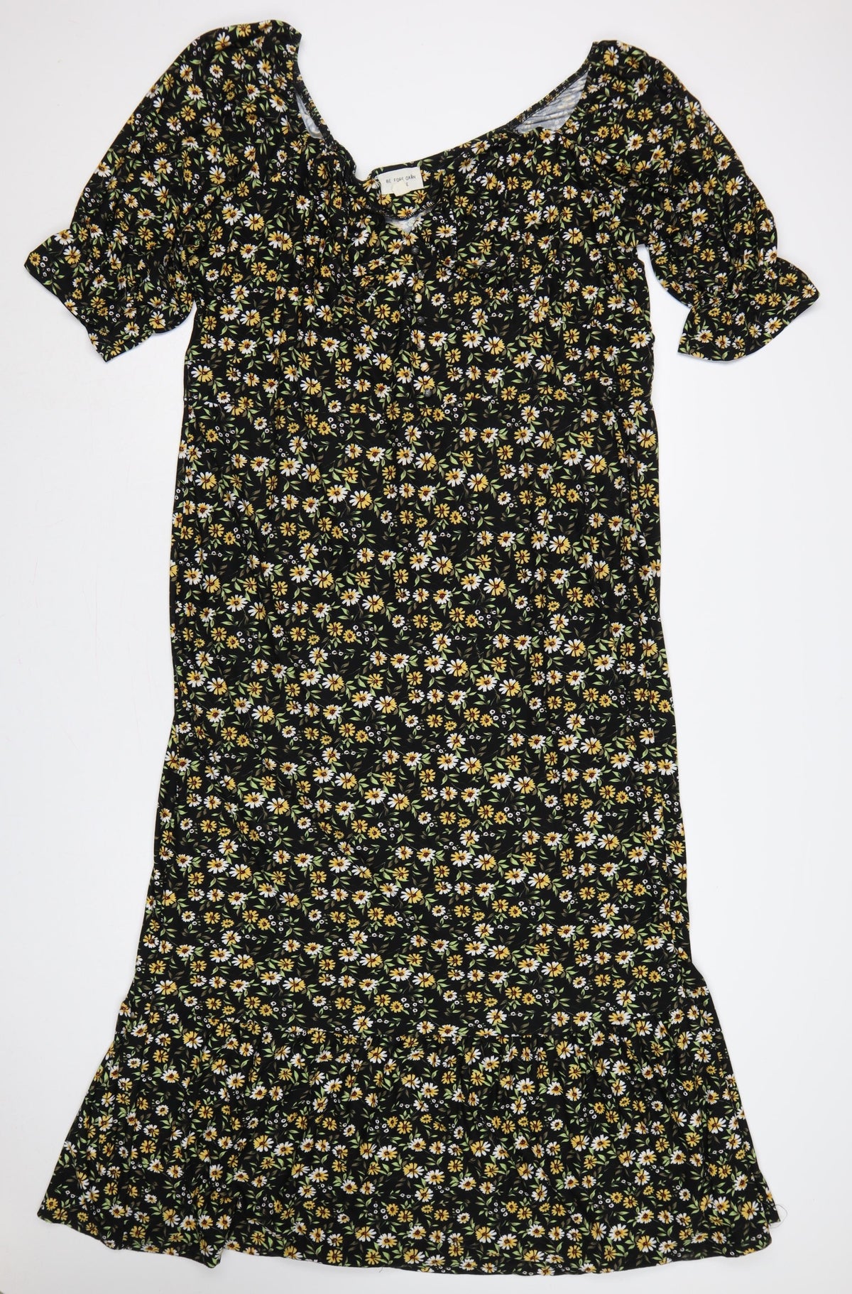 Be Fore Dawn Curve Women’s Black Floral Maxi Dress UK 22 Puff Sleeve