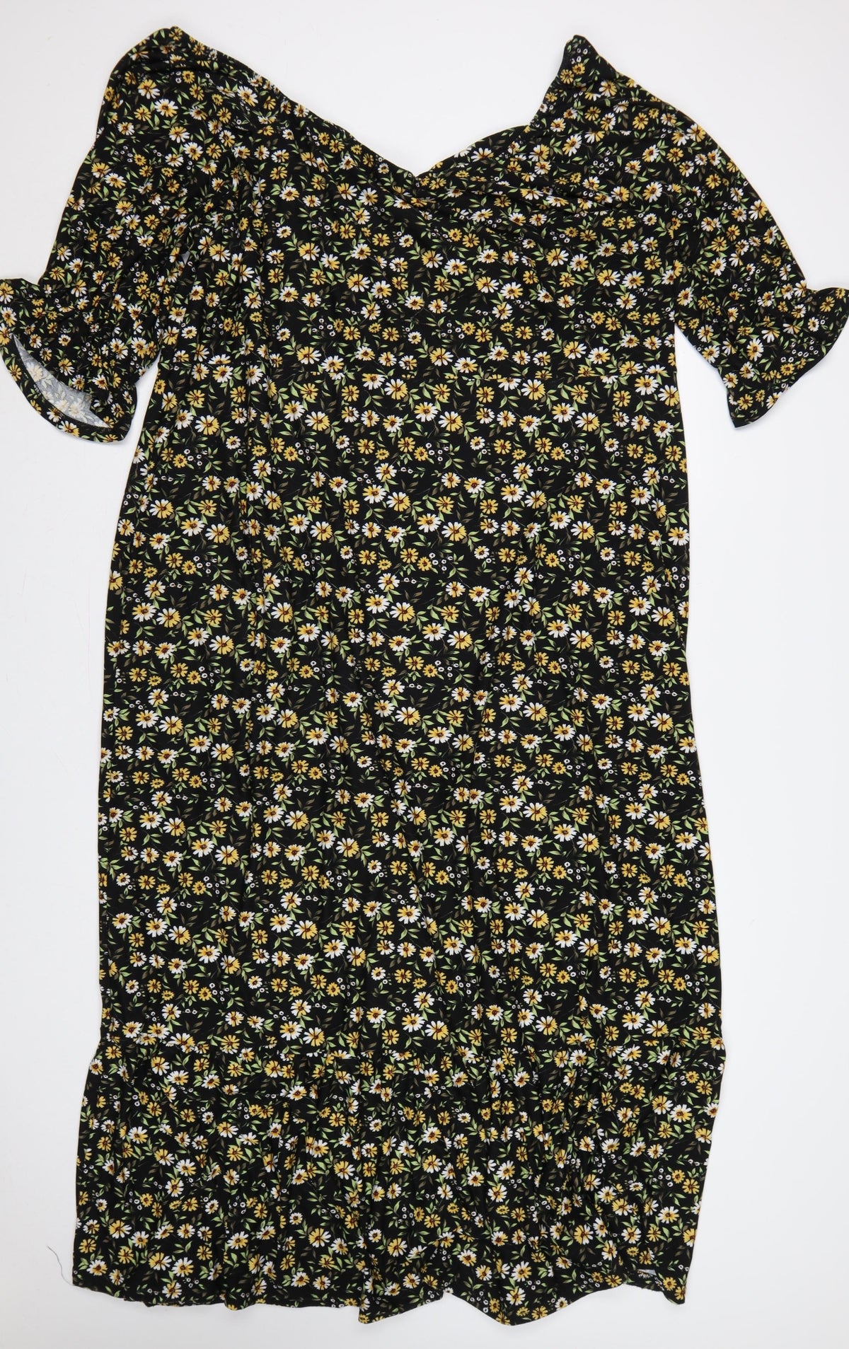 Be Fore Dawn Curve Women’s Black Floral Maxi Dress UK 22 Puff Sleeve