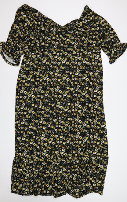 Be Fore Dawn Curve Women’s Black Floral Maxi Dress UK 22 Puff Sleeve
