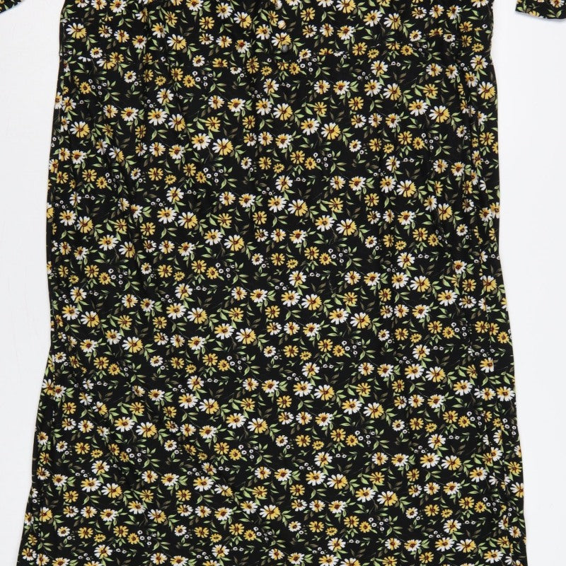 Be Fore Dawn Curve Women’s Black Floral Maxi Dress UK 22 Puff Sleeve