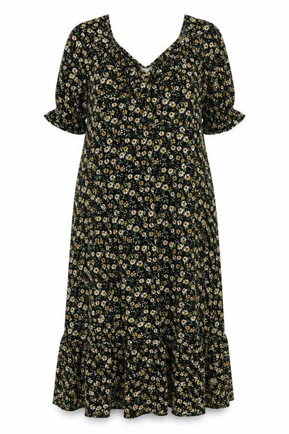 Be Fore Dawn Curve Women’s Black Floral Maxi Dress UK 22 Puff Sleeve