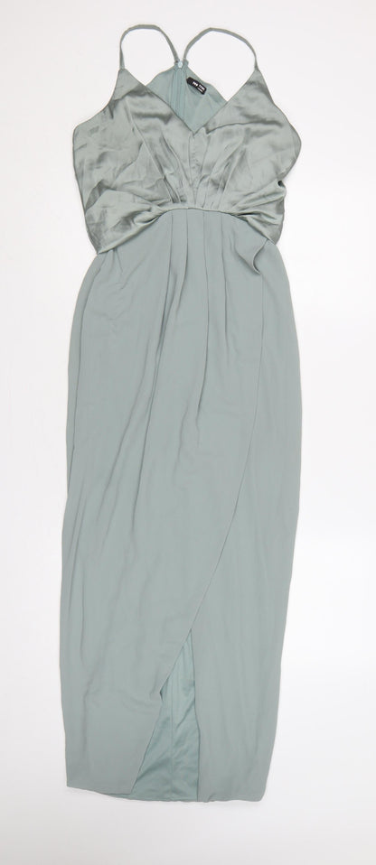TFNC London Women Green UK 6 Maxi Wrap Satin Chiffon Strappy Occasion Dress