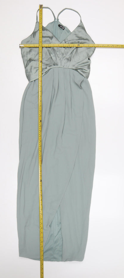 TFNC London Women Green UK 6 Maxi Wrap Satin Chiffon Strappy Occasion Dress