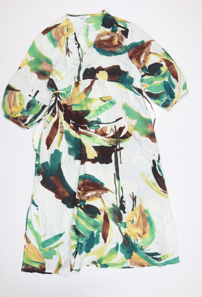 Next Women Multicoloured UK 14 Floral Wrap Midi Kimono Sleeve Dress