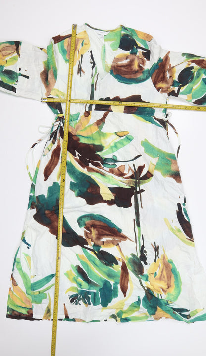 Next Women Multicoloured UK 14 Floral Wrap Midi Kimono Sleeve Dress