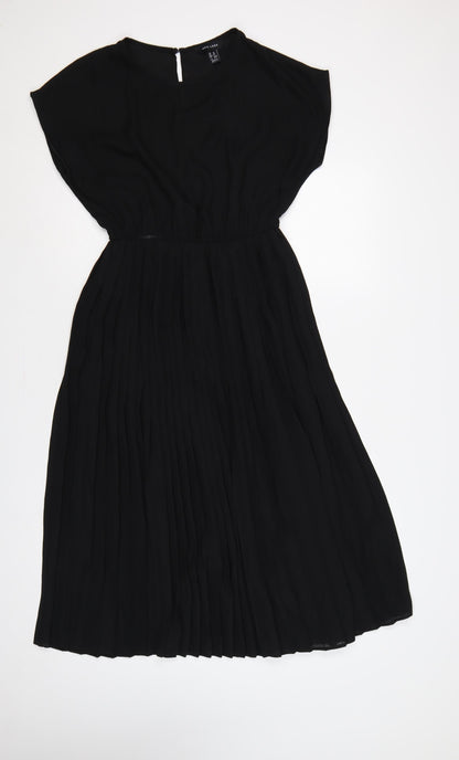 New Look Women Black UK 10 Fit & Flare Pleated Knee Dress